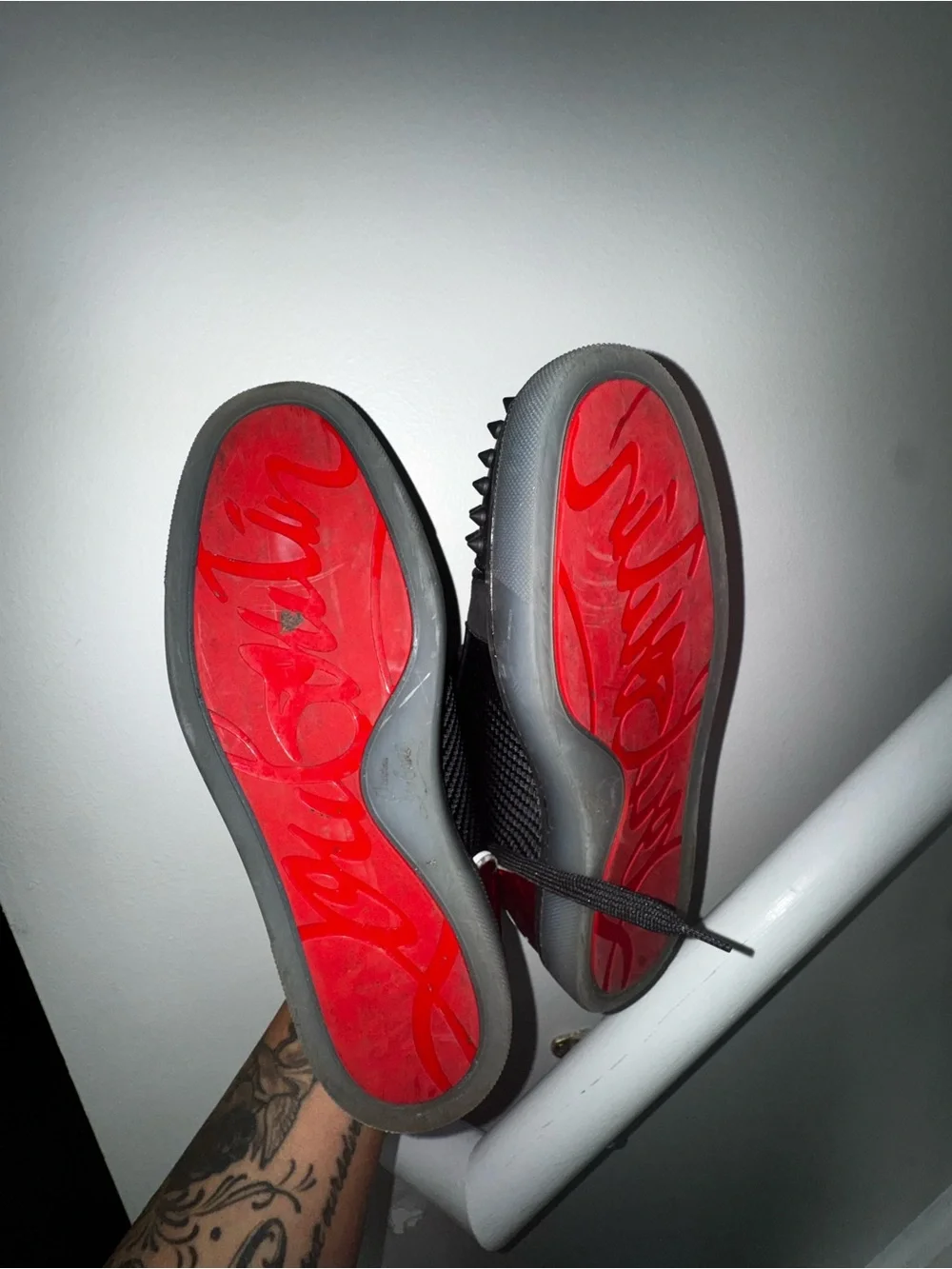 Christian Louboutin Red Metallic Low-Top Sneakers with White Script